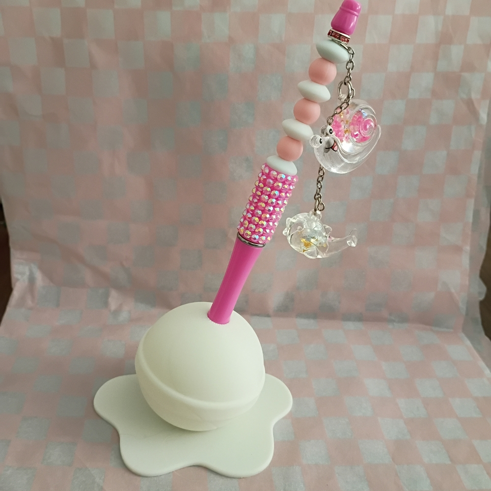 Pink Beaded Pen with Cute Charms